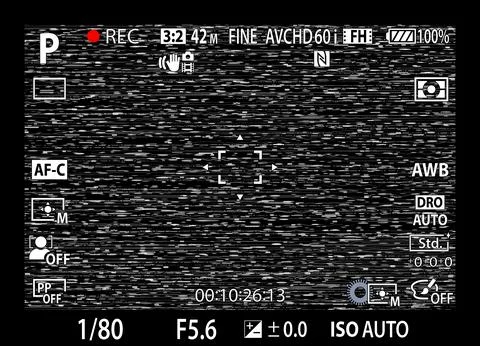 DSLR mirrorless camera rec overlay. Recorder cam display frame. Video or photo Stock Illustration