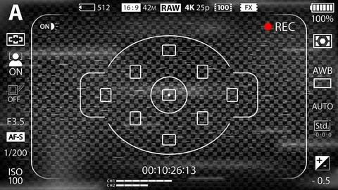 DSLR mirrorless camera rec overlay. Recorder cam display frame. Video or photo Stock Illustration