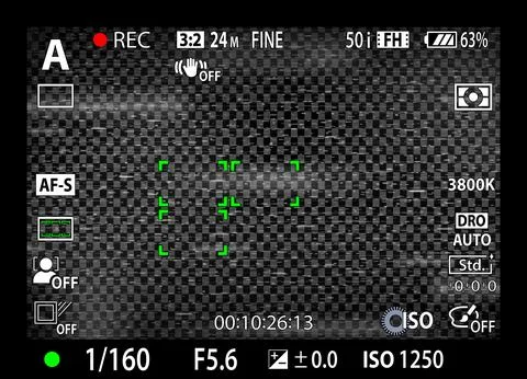 DSLR mirrorless camera rec overlay. Recorder cam display frame. Video or photo Stock Illustration