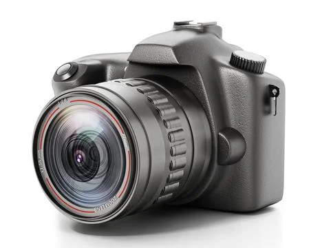 DSLR professional camera isolated on white background. 3D illustration イラスト素材