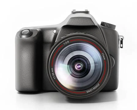 DSLR professional camera isolated on white background. 3D illustration イラスト素材