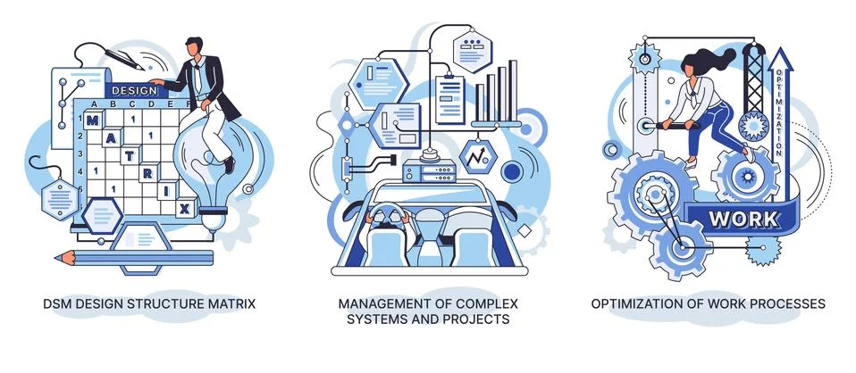DSM Design structure matrix. Management of complex systems and projects Stock Illustration