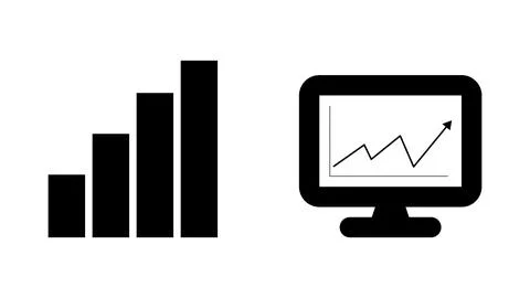 DSoS - Graphs on PC - Ascending - Bar Grapsh - Line Charts - Up Trend Illustrazione stock