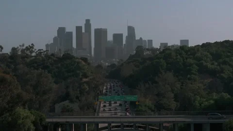 DTLA 20240724 drone-dolly-freeway-downtown-city 20240724174539 0002 Stock Footage 325701198