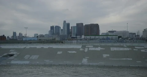 DTLA skyline and LA River in Los Angeles, California Stock Footage 115076577