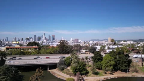 DTLA Skyline Daytime Freeway Stock Footage 242040611