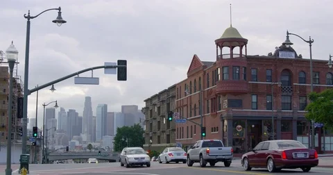 DTLA skyline view from Boyle Heights area, Los Angeles, California Stock Footage 81550168