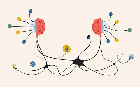 Dual AI System Neural Architecture and Data Exchange Concept 스톡 일러스트