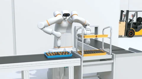 Dual-arm robot assembly motor coils in Stock Video Pond5