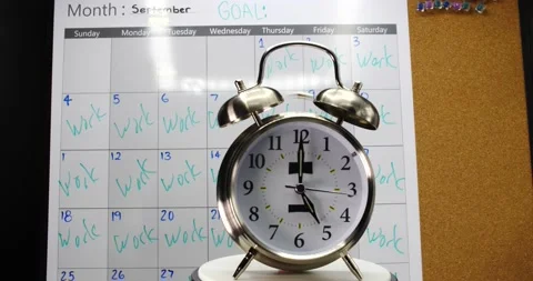 Dual bell clock ringing time to go to work calendar and background Stock Footage 206579572