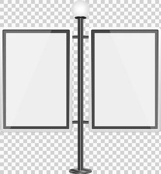 Dual blank light boxes stand tall on a black pole, topped with a glowing sp.. Stock Illustration