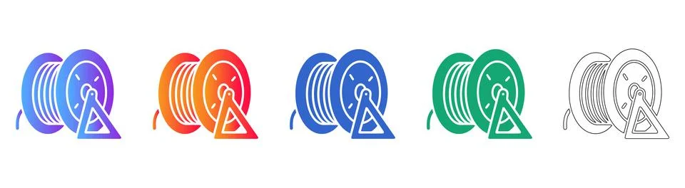 Dual Cable Reel Vector Icon Set Stock Illustration