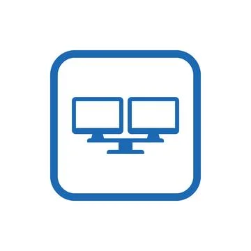 Dual computer monitors connected on stand blue icon for technology and digi.. 스톡 일러스트