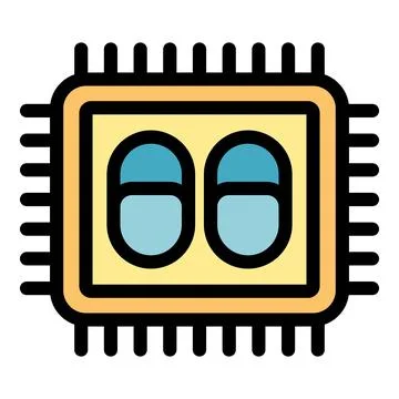 Dual core cpu performing complex calculations, modern microchip technology Stock Illustration