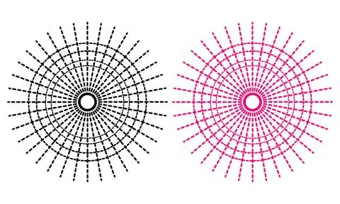 Dual Dotted Sunburst Radial Patterns in Pink and Black  Abstract Circular G.. Stock Illustration