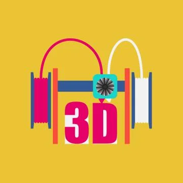 Dual extruder 3d printer. Vector illustration. Modern technology Illustrazione stock