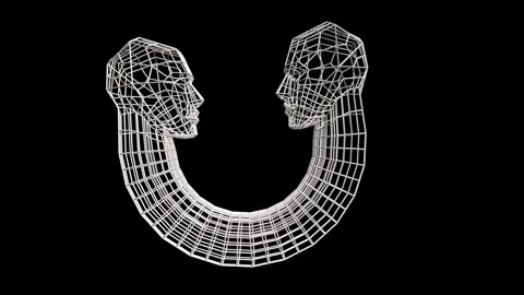 Dual head 3d animation loop of self-reflection Stock Footage 297788240