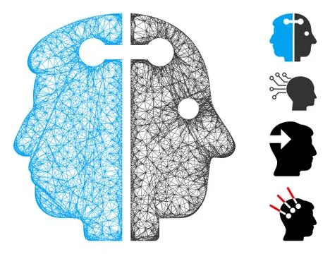 Dual Head Connection Web Vector Mesh Illustration 스톡 일러스트