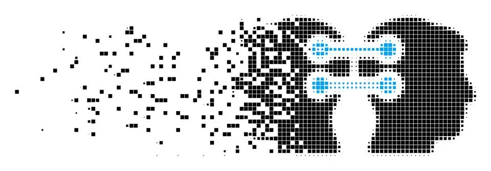 Dual Heads Interface Connection Destructed Pixel Icon Illustration