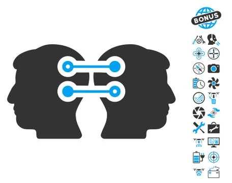 Dual Heads Interface Connection Icon With Copter Tools Bonus Stock Illustration