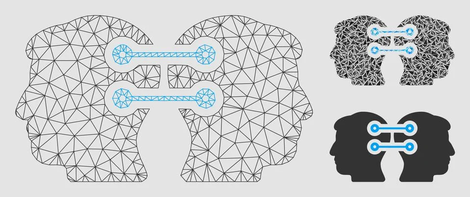 Dual Heads Interface Connection Vector Mesh Network Model and Triangle Mosaic Illustrazione stock