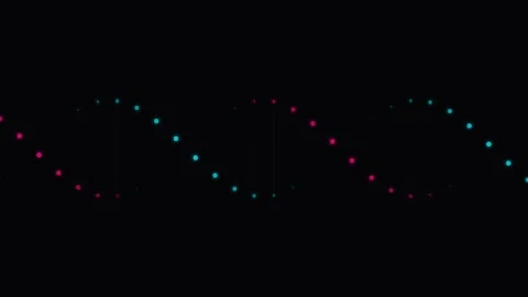 A dual helix structure formed by glowing red and blue dotted light points Stock Footage 339618775