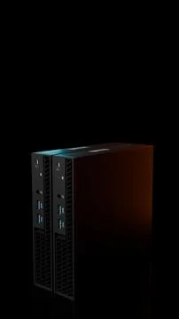 Dual ISP server computers with orange light isolated on black Illustrazione stock