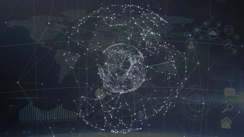 Dual-layer spherical network responding to node flicker, expanding, rotating, Stock Footage 332625427