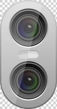 Dual lens camera module design for a mobile device with flash and lens elem.. Illustrazione stock