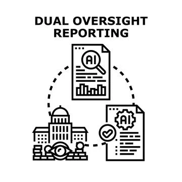 Dual oversight reporting balancing artificial intelligence processes Stock Illustration
