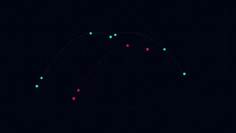A dual parabolic scatter plot graph with cyan and red data points on black 스톡 동영상 338309430