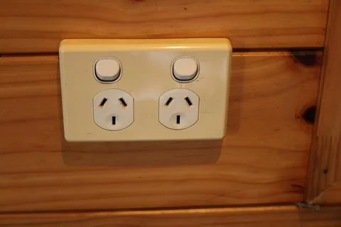 Dual Power Outlet Wall Socket Panel Closeup Stock Photos