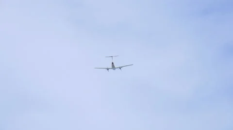 Dual propeller private plane from behind back view Stock Footage 46720360