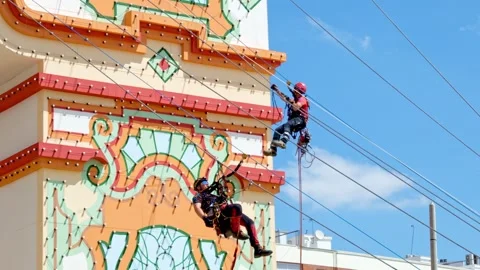 Dual rope rescue exercise at Rescue Great Day 2026 in Seville, Spain Stock Footage 339090786