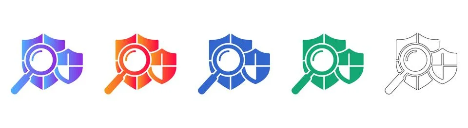 Dual Shield Security Analysis Icons Stock Illustration