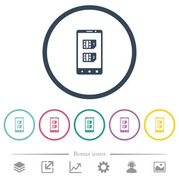 Dual SIM mobile flat color icons in round outlines Stock Illustration