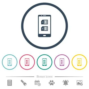 Dual SIM mobile flat color icons in round outlines Stock Illustration