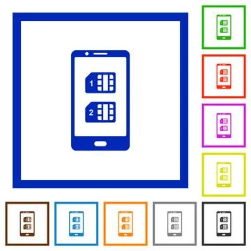 Dual SIM mobile flat framed icons 스톡 일러스트