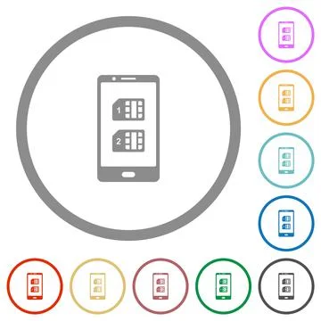 Dual SIM mobile flat icons with outlines Stock Illustration