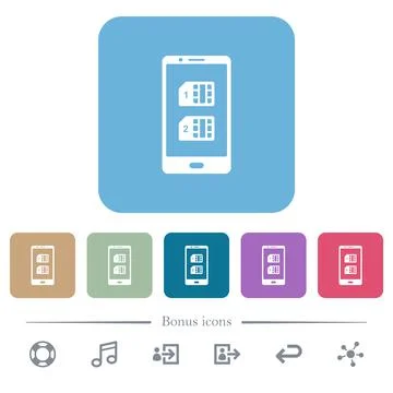 Dual SIM mobile flat icons on color rounded square backgrounds Stock Illustration