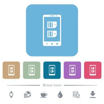 Dual SIM mobile flat icons on color rounded square backgrounds Stock Illustration