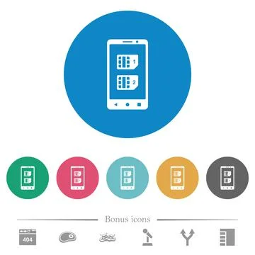 Dual SIM mobile flat round icons Stock Illustration
