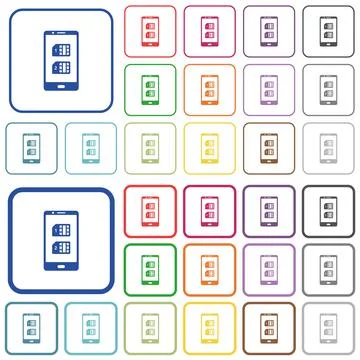 Dual SIM mobile outlined flat color icons Stock Illustration