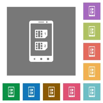 Dual SIM mobile square flat icons Stock Illustration