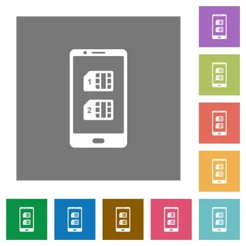 Dual SIM mobile square flat icons Stock Illustration