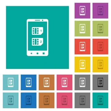 Dual SIM mobile square flat multi colored icons Stock Illustration