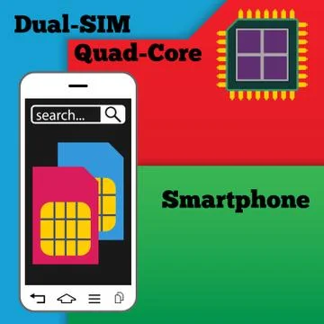 Dual SIM smartphone with quad-core processor Illustrazione stock