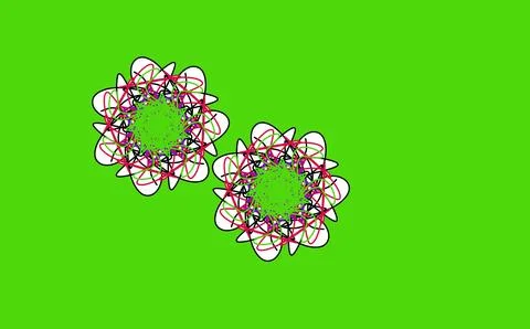 Dual spirograph patterns with multicolor loops on green background Stock Illustration