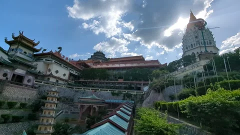 Dual Towers Oasis: Exploring the Tranquil Grounds of the Twin-Towered Temple Stock Footage 248962640