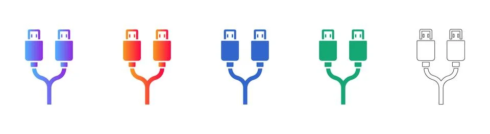 Dual USB Cable Splitter Icon Set Stock Illustration